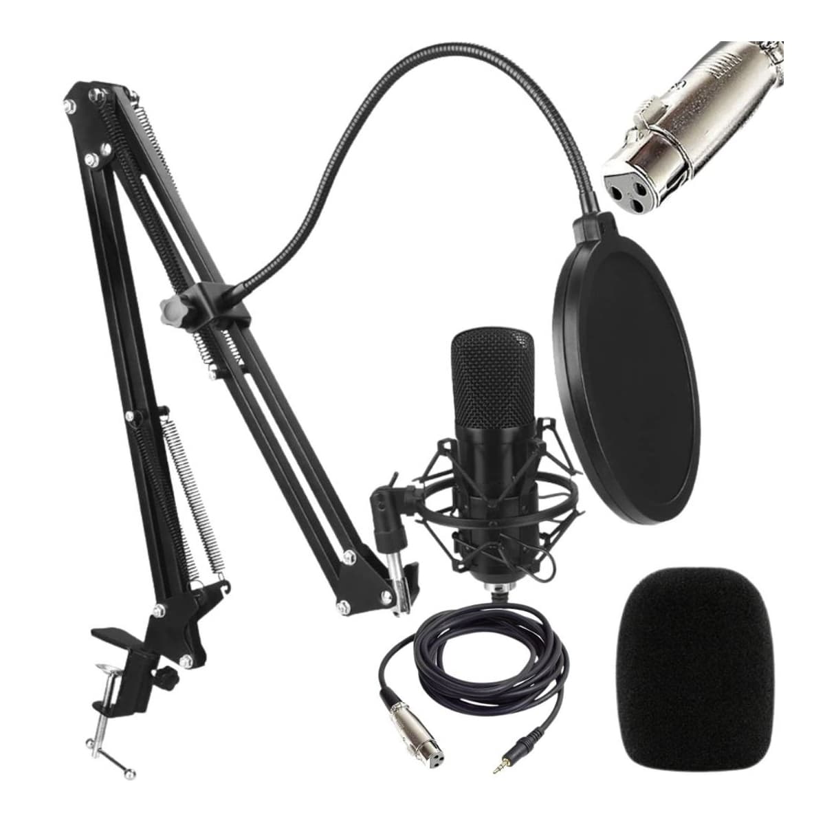 Studiomikrofon XLR kondensator med stativ 16 cm