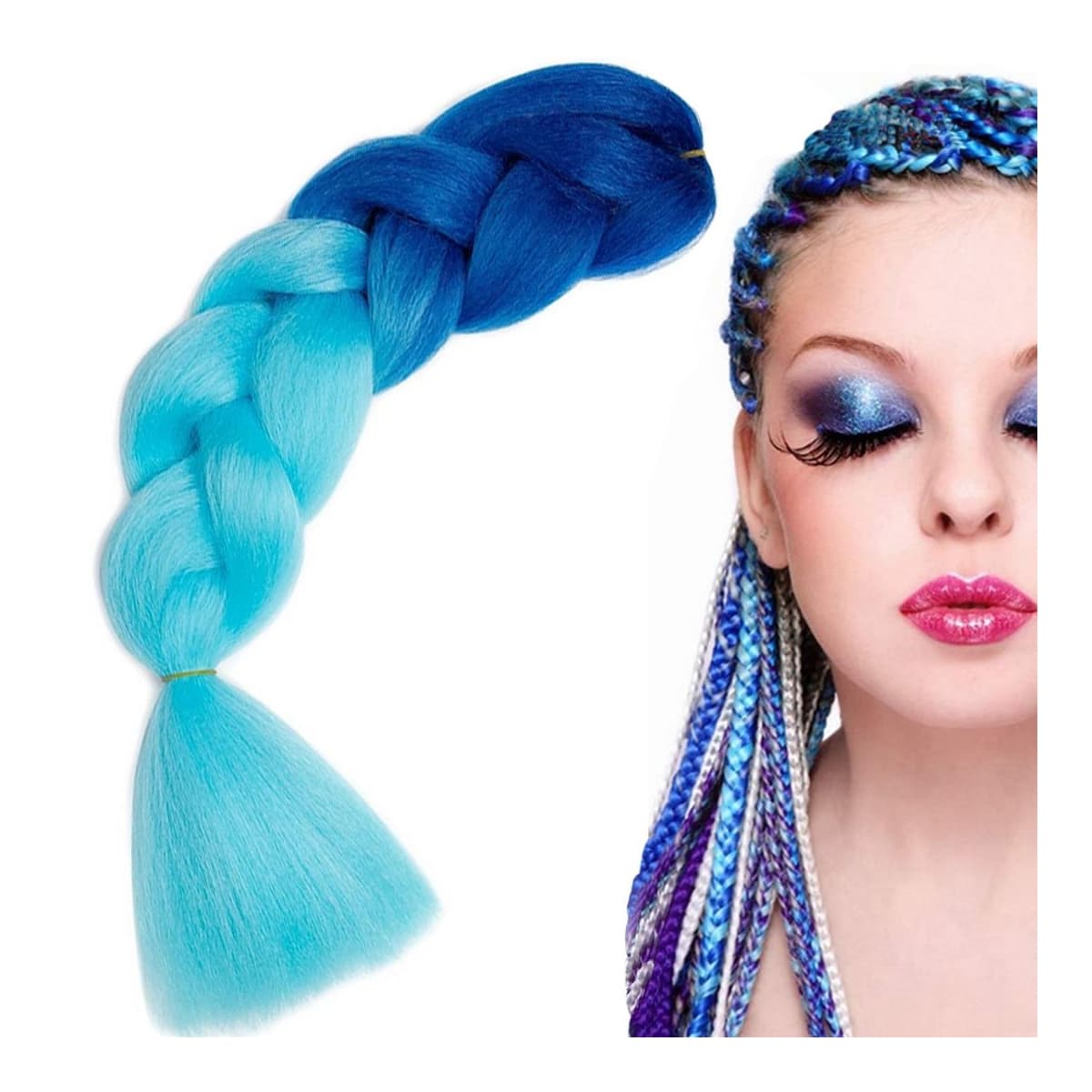 Syntetisk hårfläta, ombre, blå, 120 cm