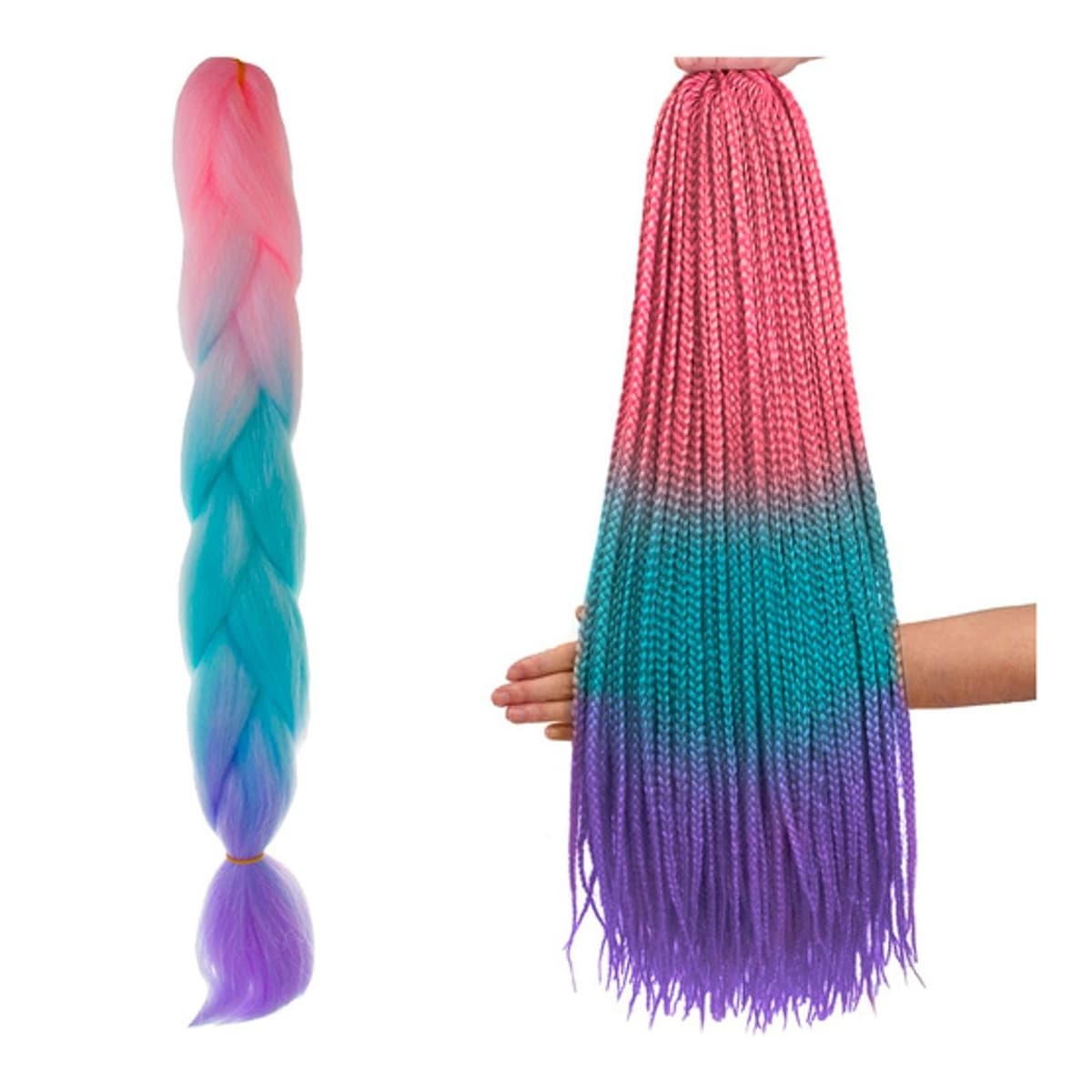 Syntetiska hårflätor ombré, rosa/vit/lila, 60 cm