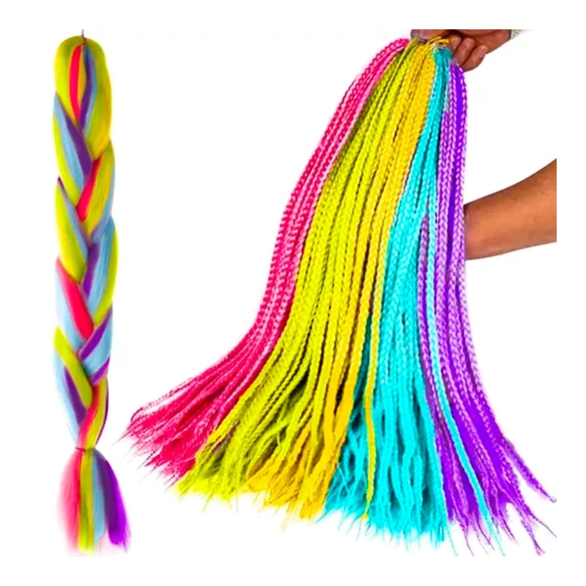 Syntetiskt hår regnbågsflätor, 60 cm