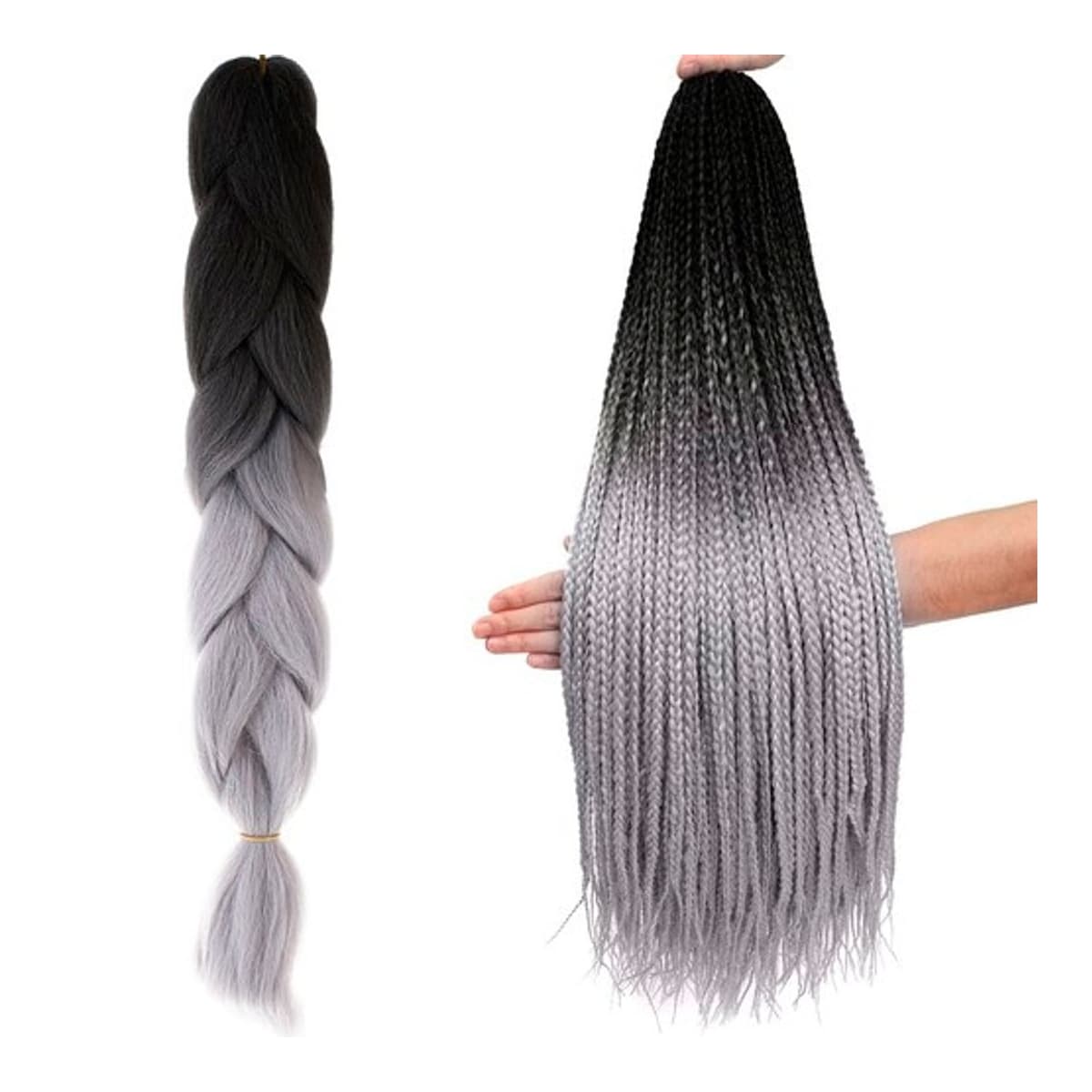 Syntetiskt hårfläta ombre svart-grå 60 cm
