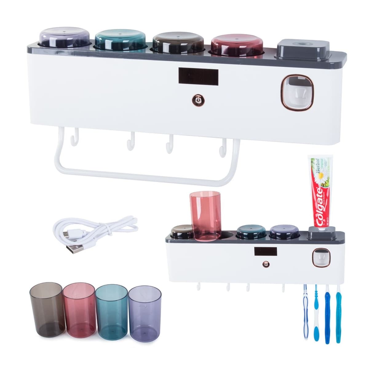 Tandborstorganisatör med UV-sterilisering, 4 koppar