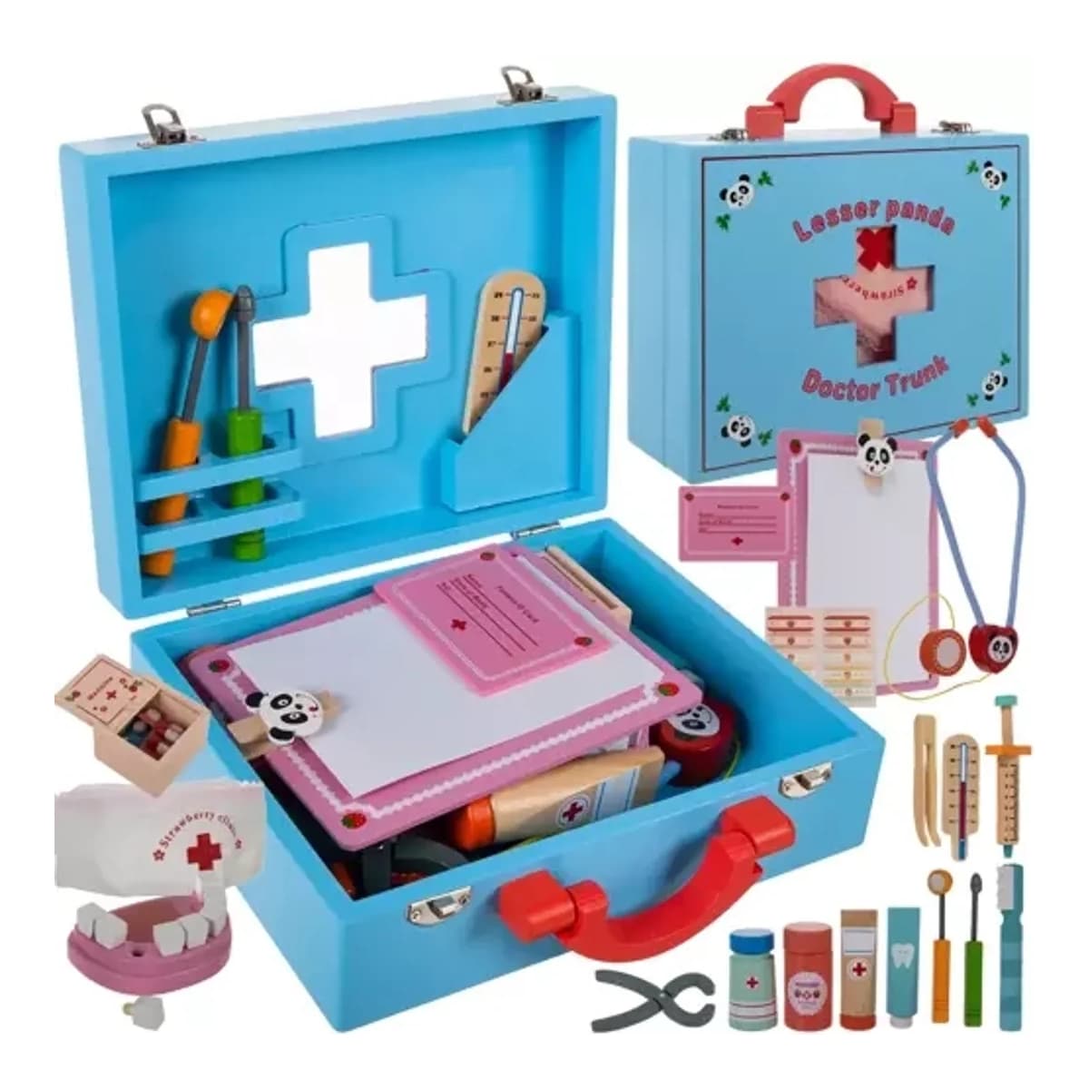 Tandläkarset i trä med 43 delar