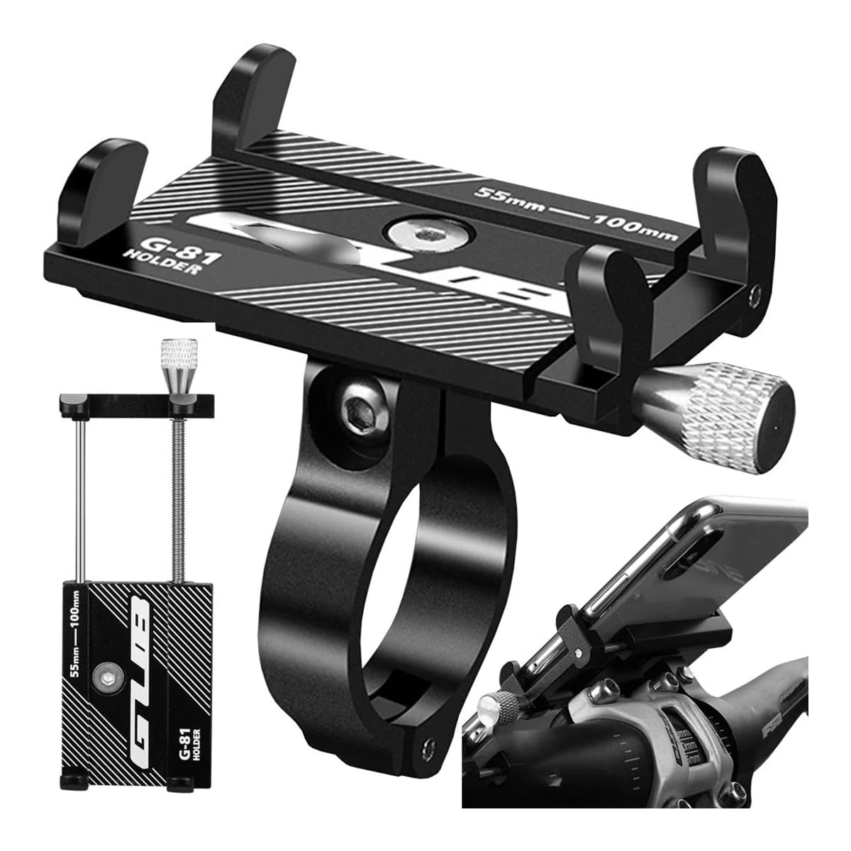 Telefonhållare cykel, aluminium, 55-100 mm