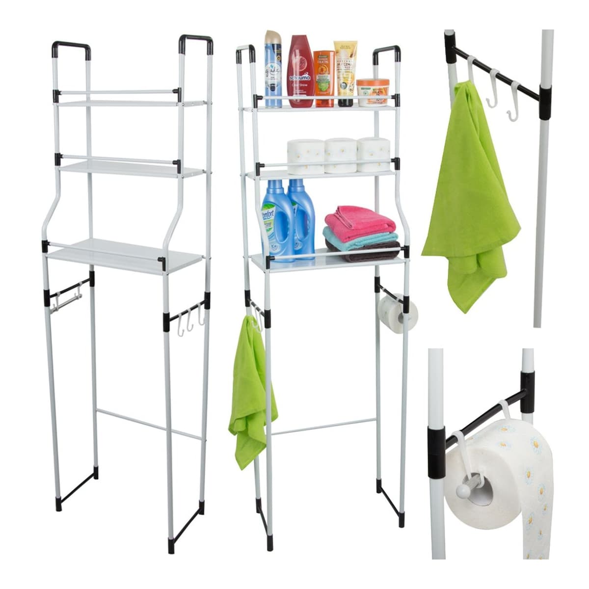 Toaletthylla 3 plan, vit, 157 cm hög