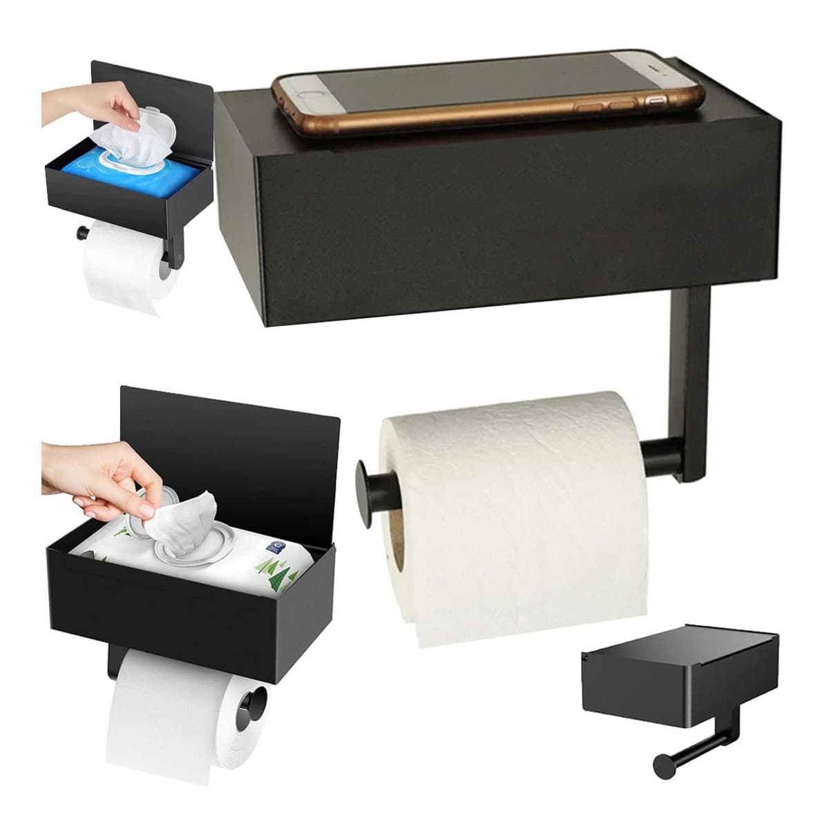 Toalettpappershållare med hylla, stål, 20 cm