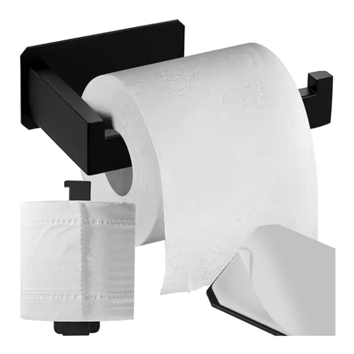 Toalettpappershållare svart metall väggmontage tape