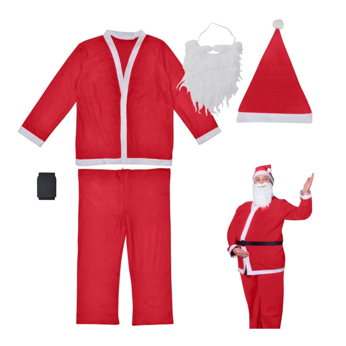 Tomtedräkt med skägg och mössa, 5 delar