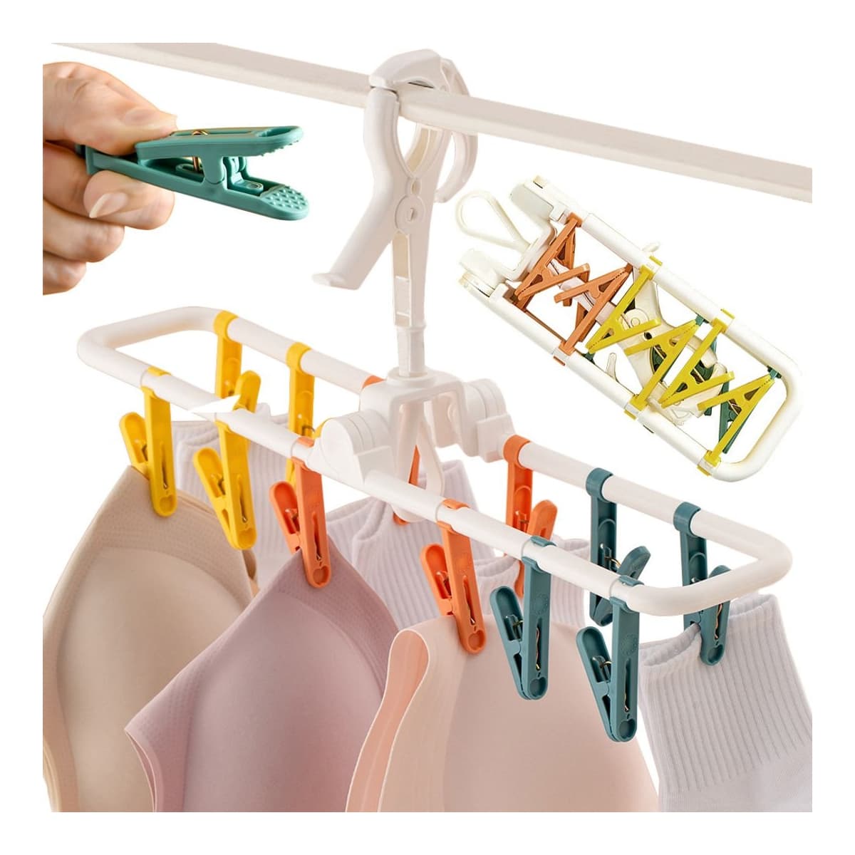 Torkställning med 12 klädnypor, hopfällbar