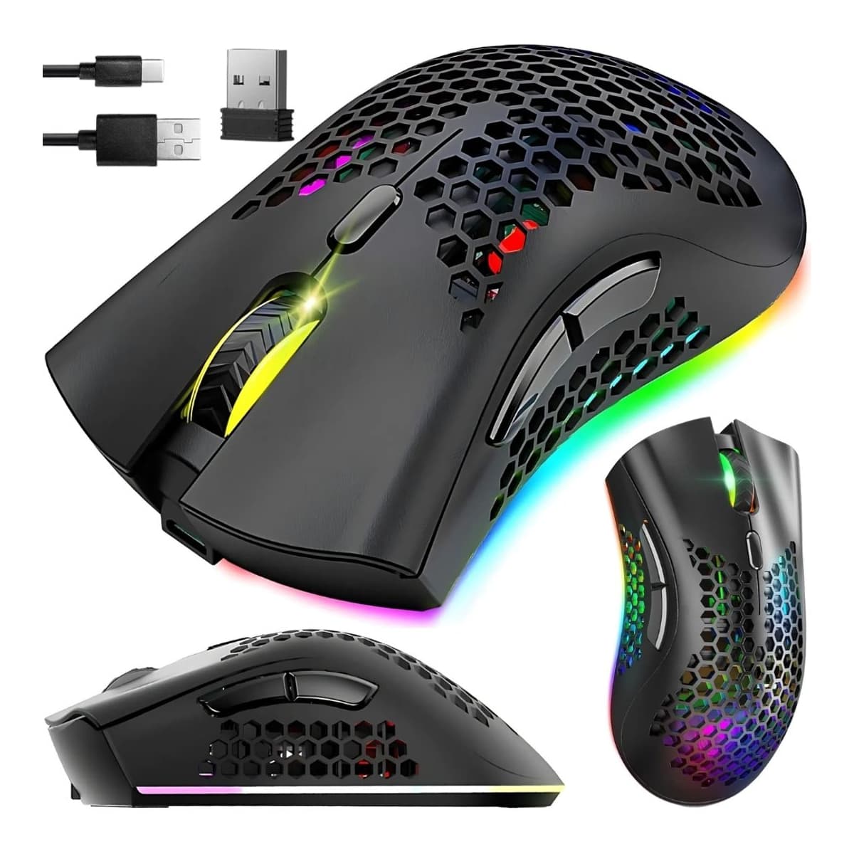 Trådlös gamingmus, RGB-belysning, 800-1600 DPI