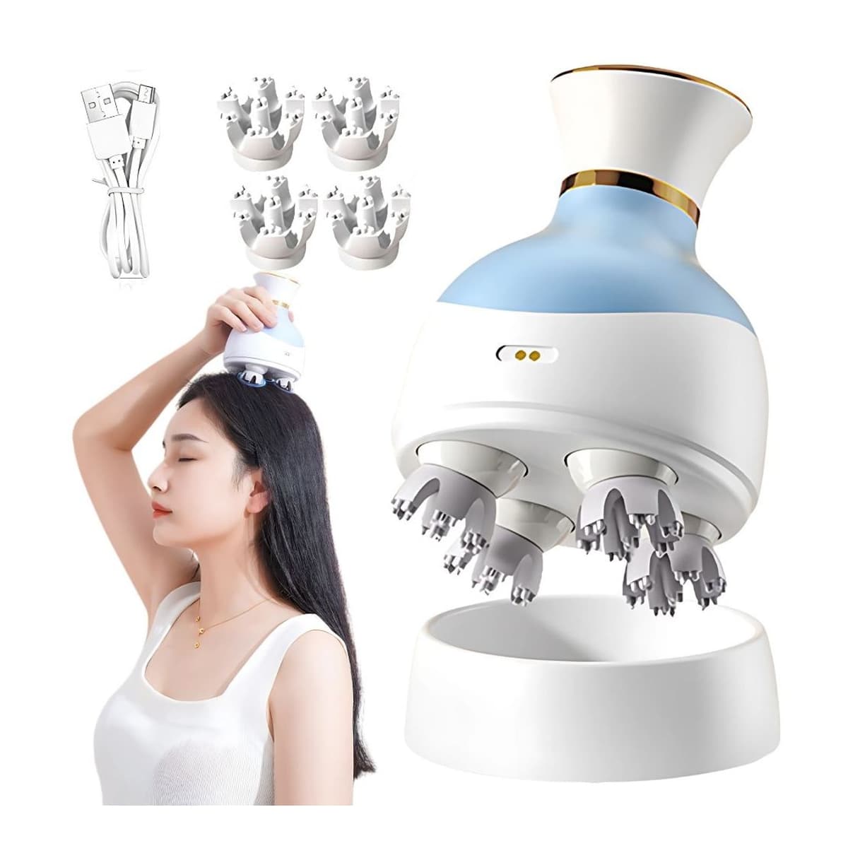 Trådlös huvudmassageapparat med 4 munstycken