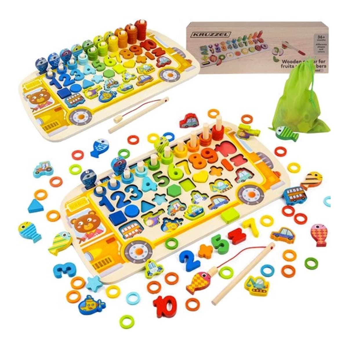 Träleksak 6-in-1, sorter och pussel, 41 cm