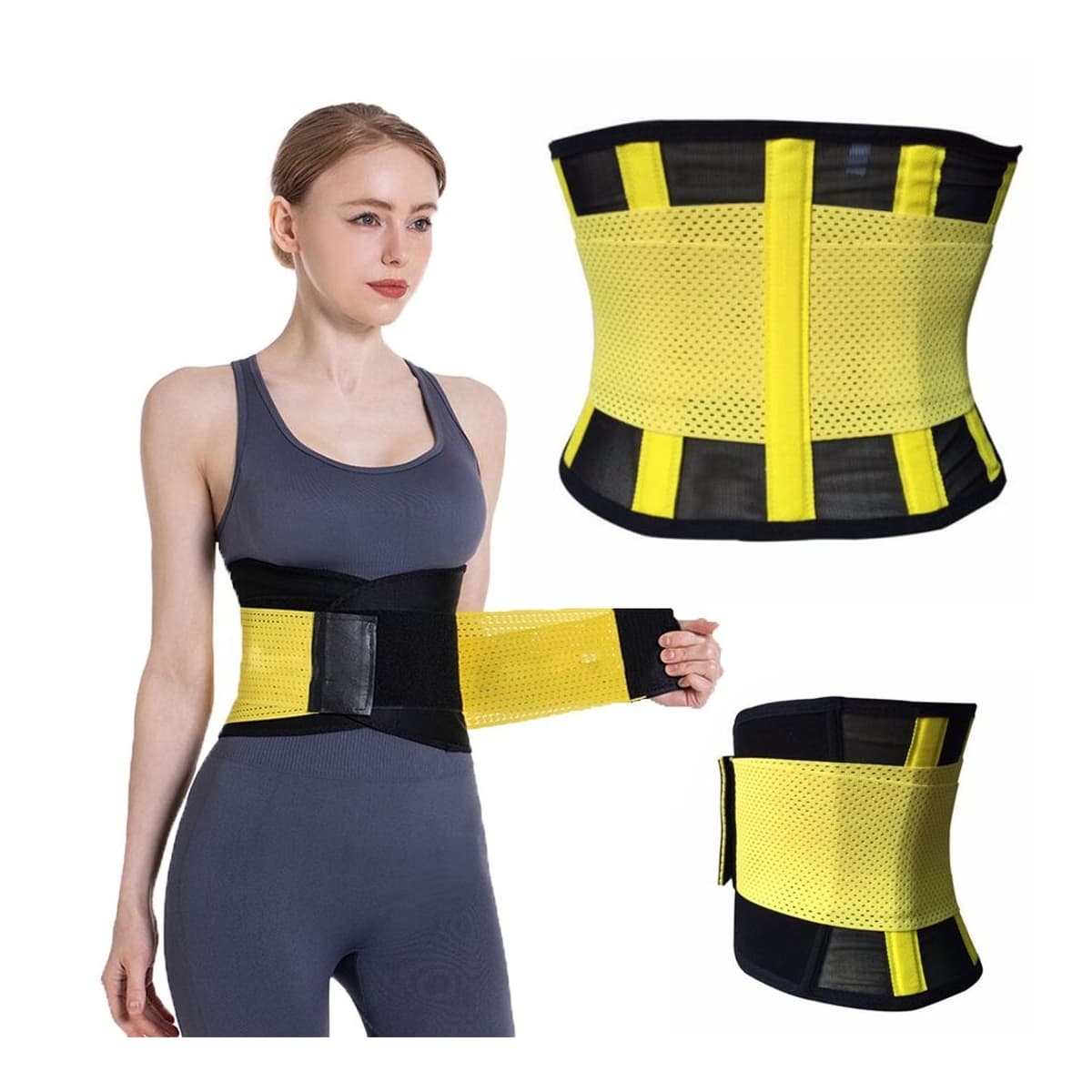 Träningsbälte i neopren, gult, storlek M