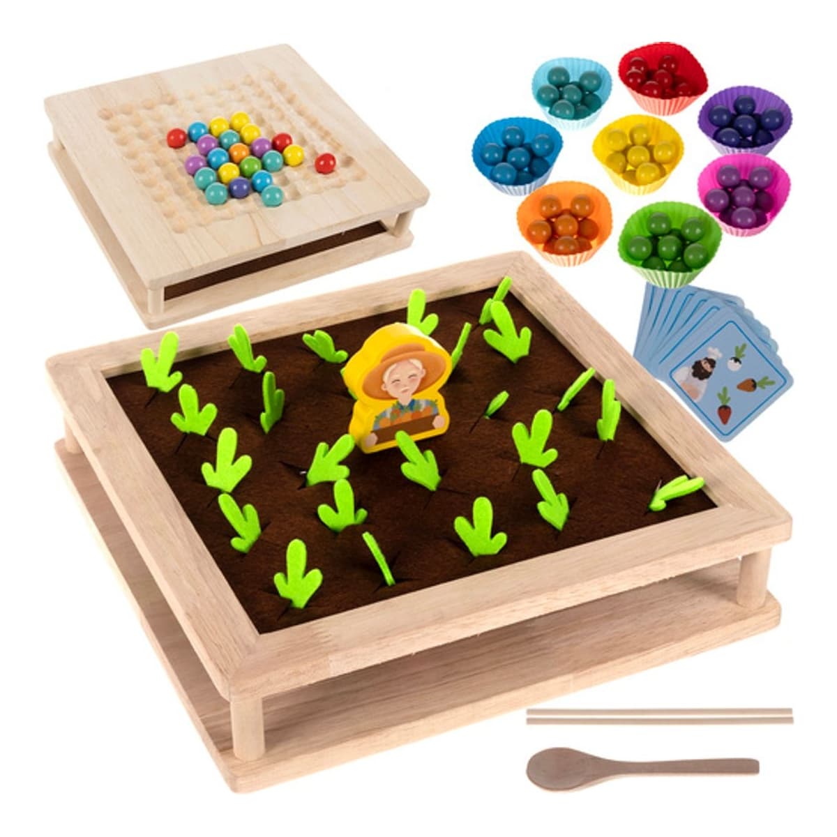 Träpussel 2-i-1, gård och kulspel, 25x25 cm