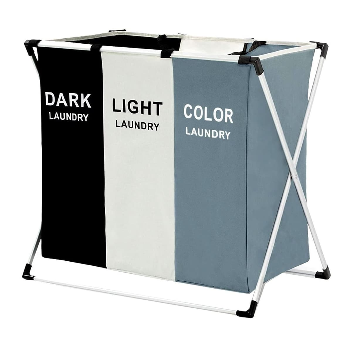 Tvättkorg, 3 fack, hopfällbar, 135 liter