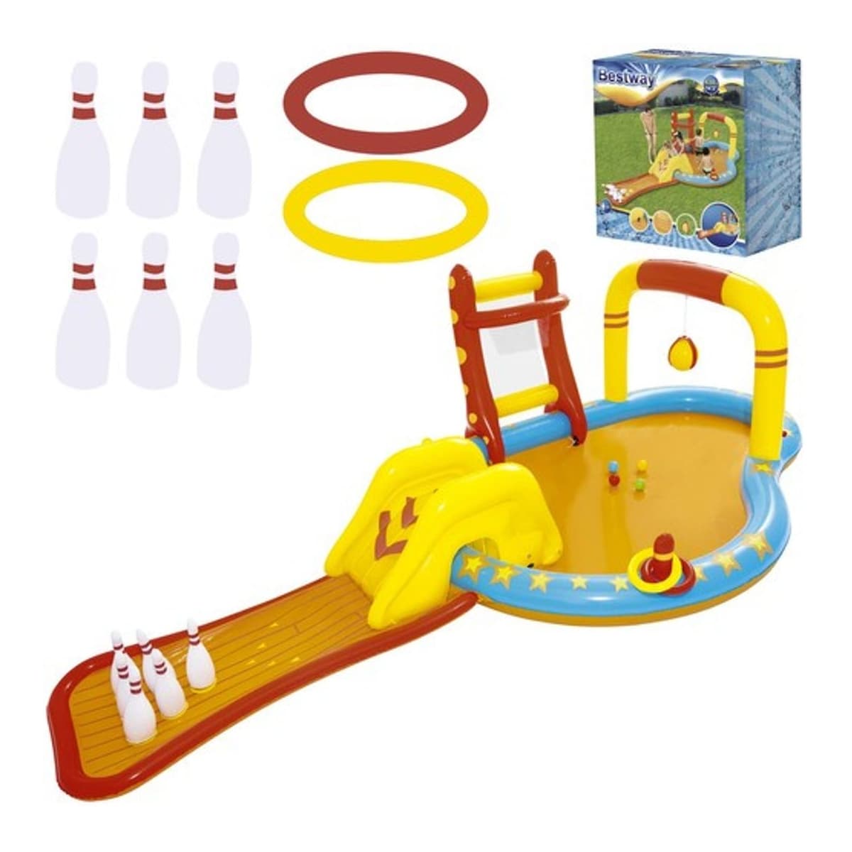 Uppblåsbar vattenpark med rutschkana, 435x213 cm