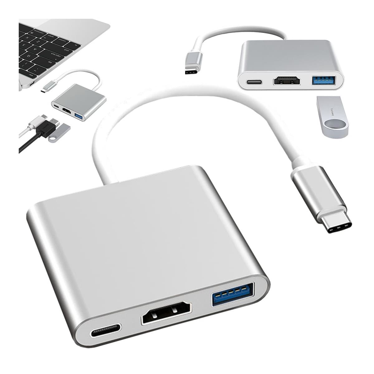 USB-C hub, 3-i-1, HDMI 4K + USB 3.0