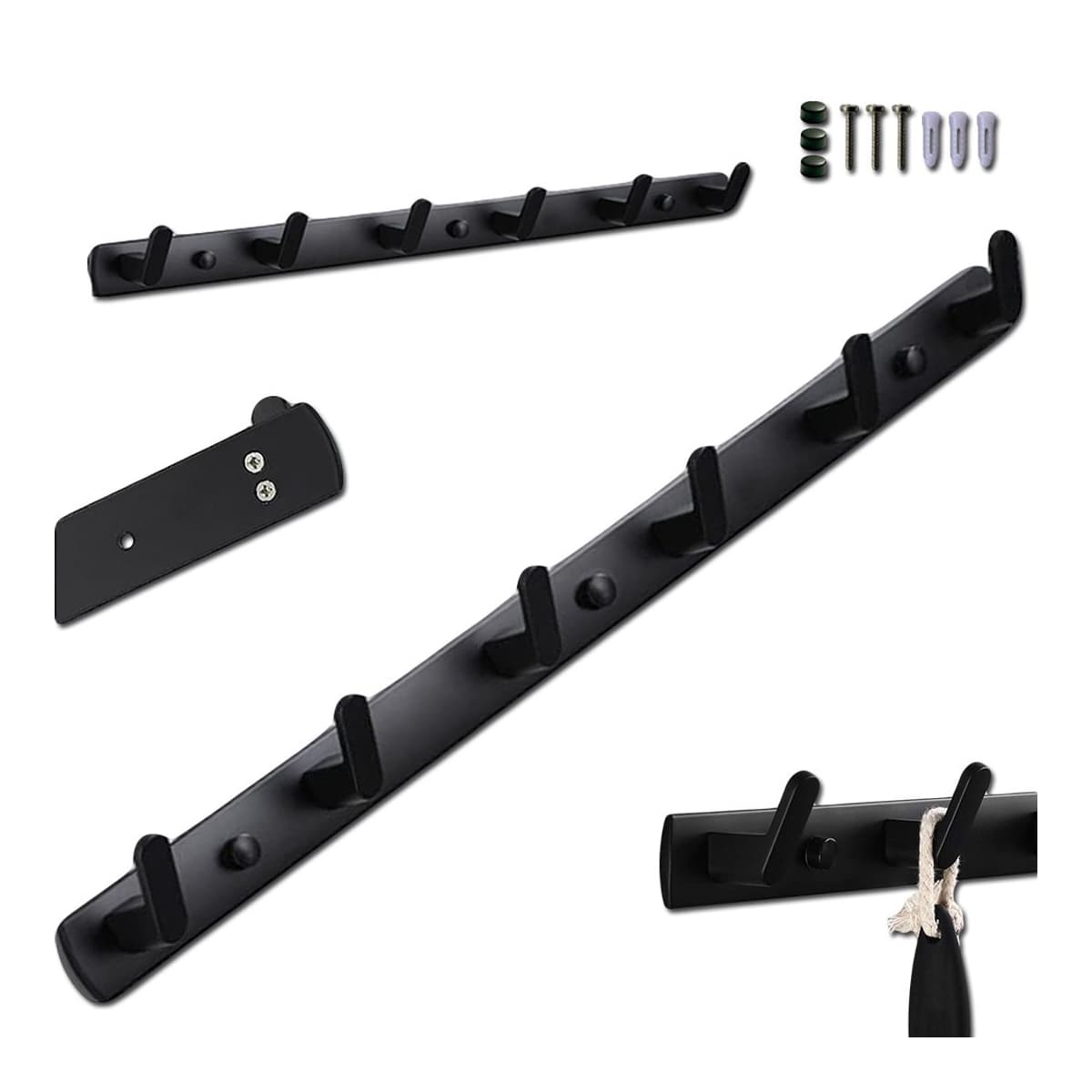 Väggmonterad hängare, svart, 54,5 cm, 6 krokar