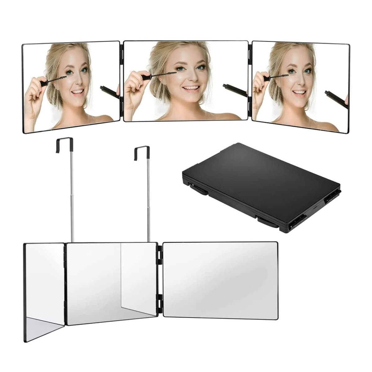 Väggmonterad skönhetsspegel, 3-delad, 93 cm