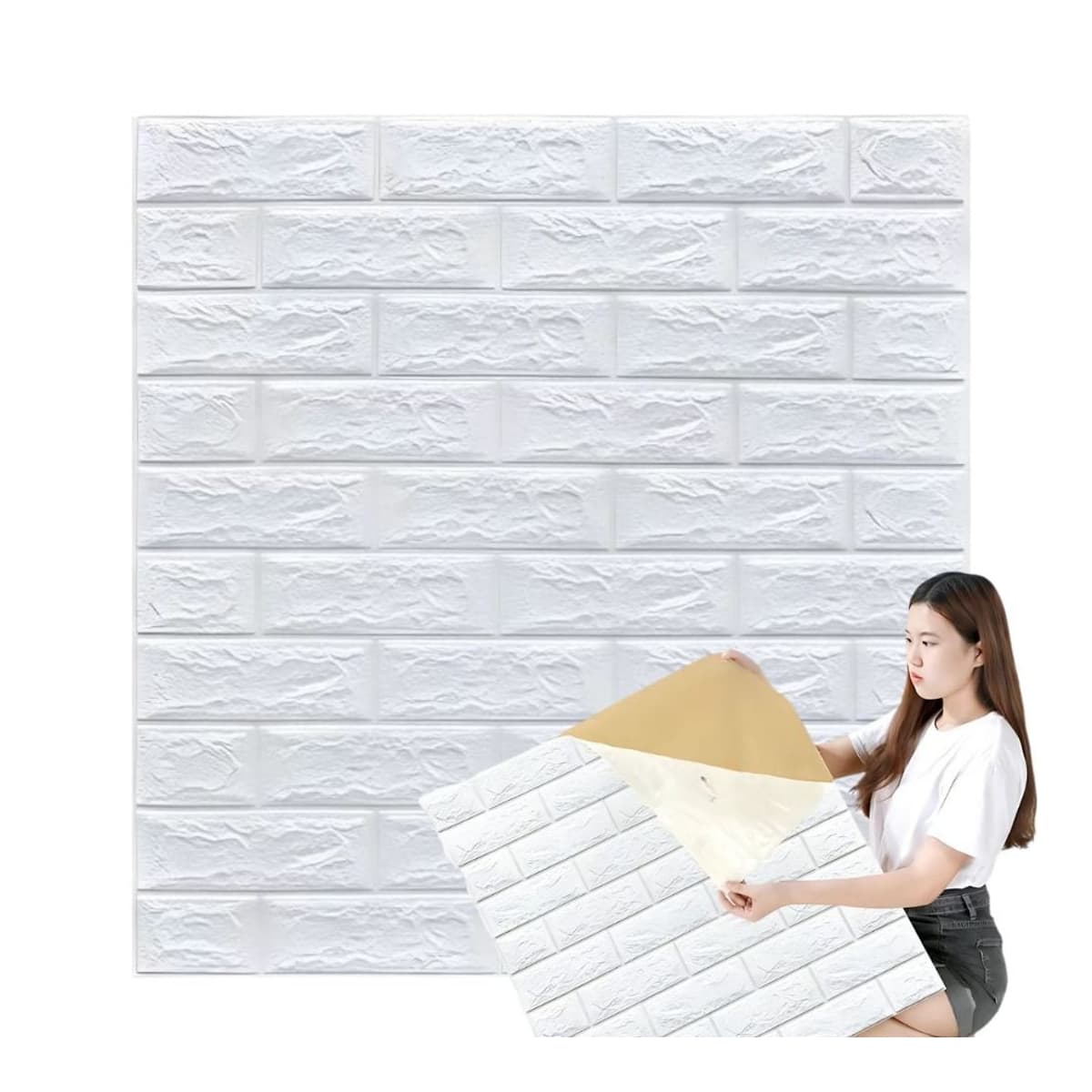 Väggpanel 3D tegel, vit, 70x77 cm
