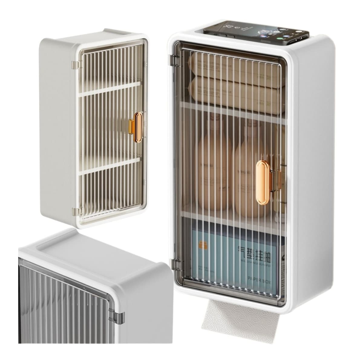 Väggskåp för badrum, 3 hyllplan, med servettöppning