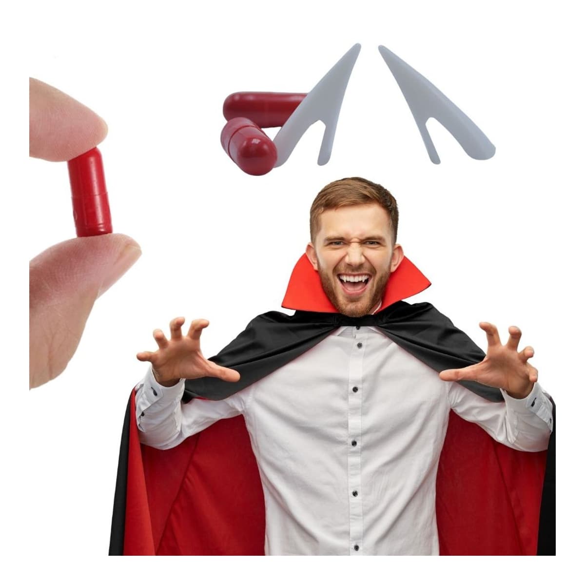 Vampyrtänder med konstgjort blod