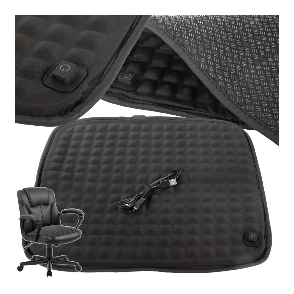 Värmekudde för bilsäte, USB, 44x38,5 cm