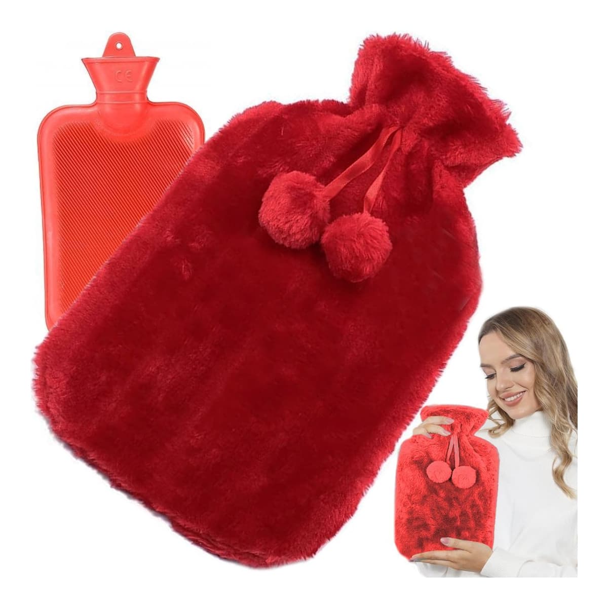 Värmekudde med pälsöverdrag, 1,7 liter