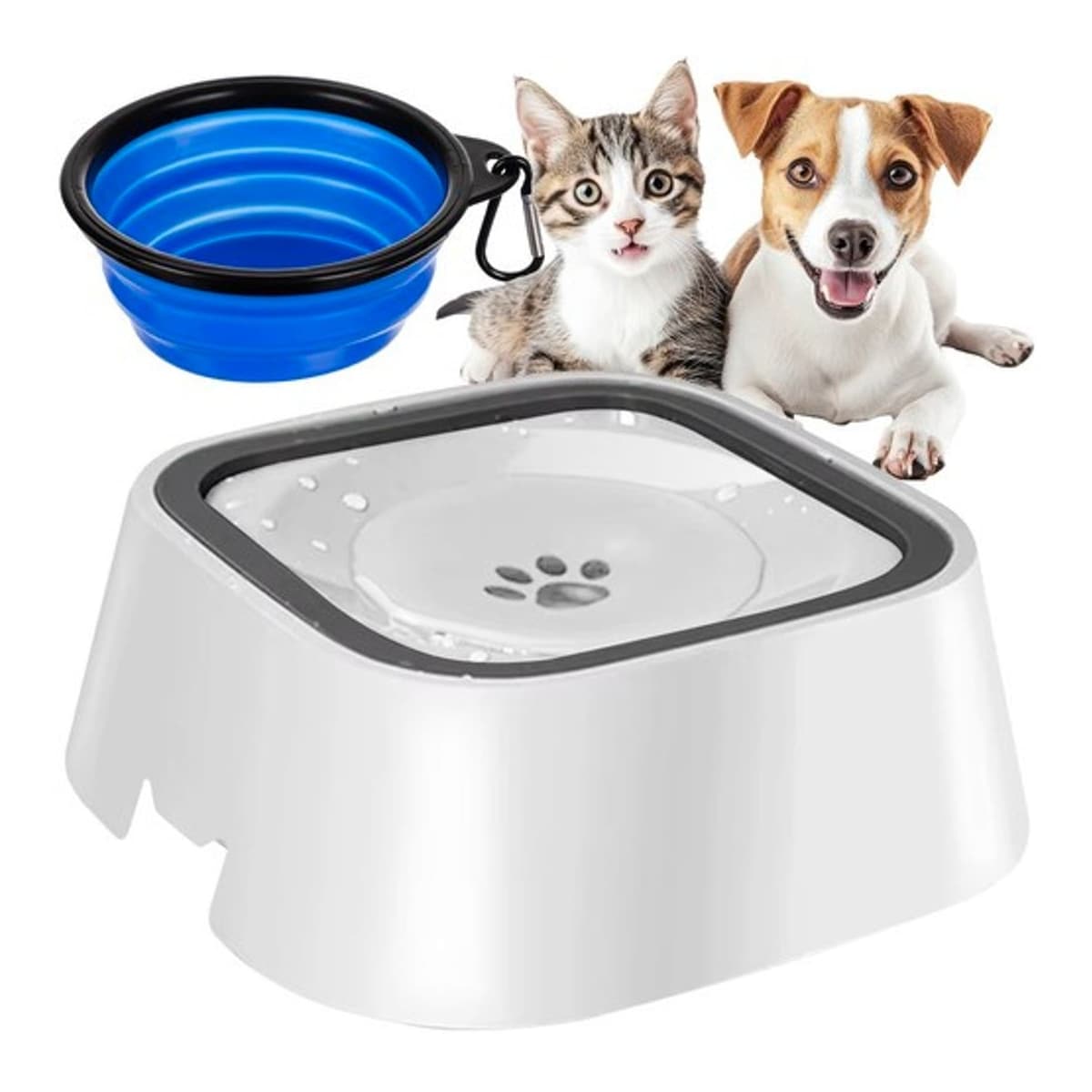 Vatskål hund katt 1,5L stänkfri set med reseskål