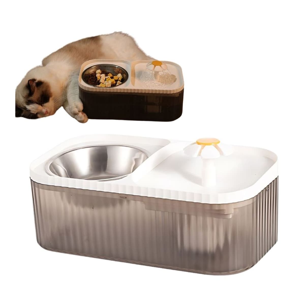 Vattenfontän med matskål för katt och hund, 3 liter