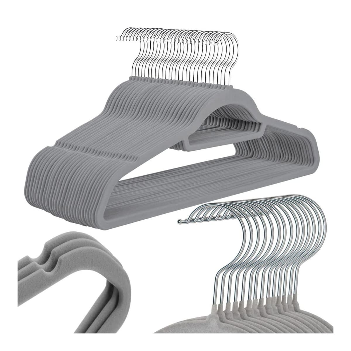 Velourklädgalgar grå med halkskydd, 20-pack