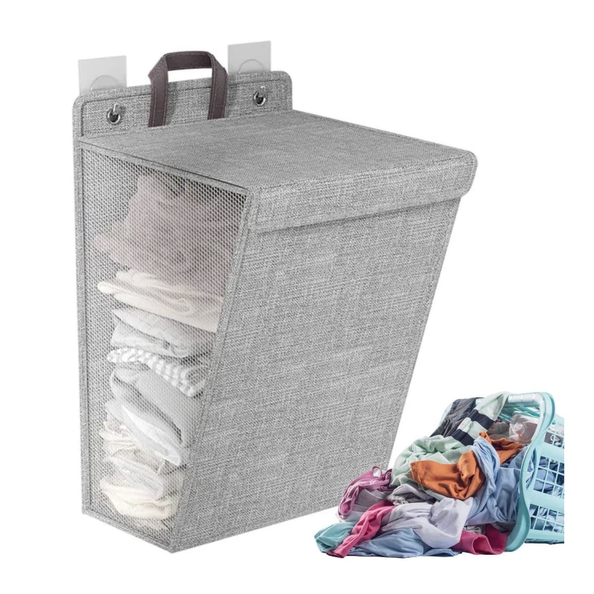 Vikbar tvättkorg för vägg, 57x40x15 cm, grå