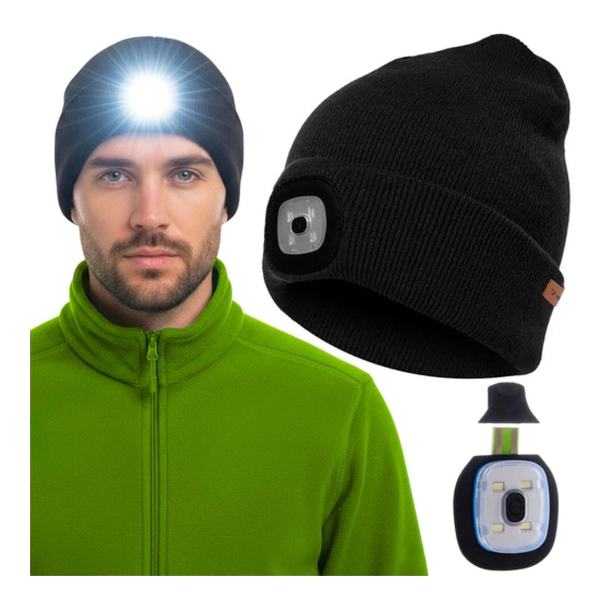 Vintermössa med LED-lampa, USB-laddbar