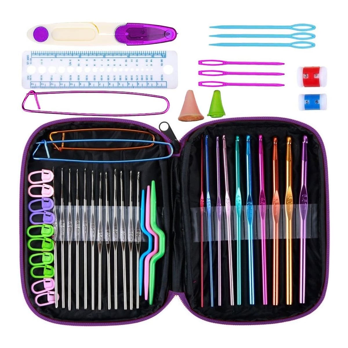 Virkset med 22 virknålar, 0,6-6,5 mm