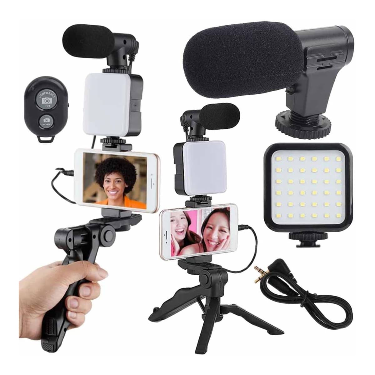 Vloggingkit med stativ, mikrofon och LED-lampa