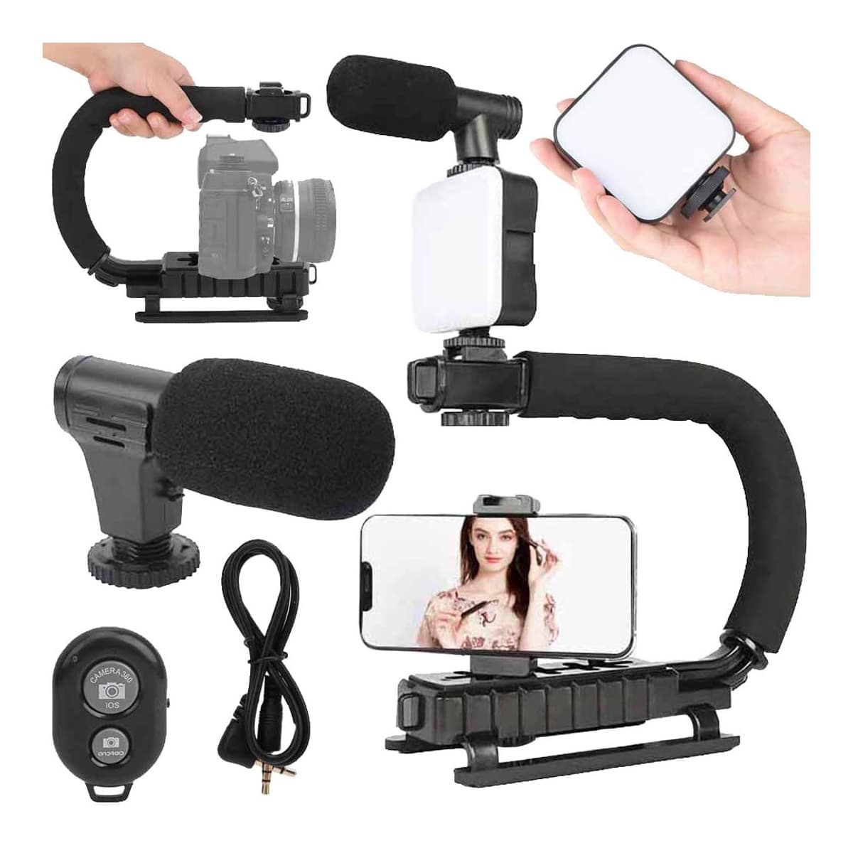 Vloggkit med C-handtag, mikrofon och LED-ljus